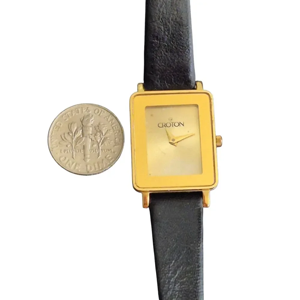 Croton Ladies Watch Gold Tone Tank styled Classic Elegant‎ Timeless New Battery